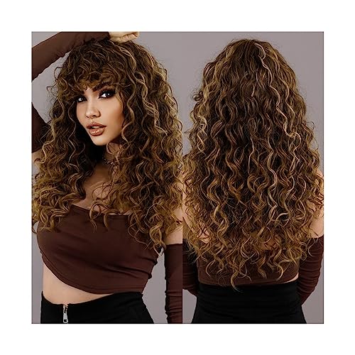 Perücken für Frauen Afro verworrene lockige Perücke mit Pony, synthetische blonde lockige Perücke for schwarze Frauen, natürliches Haar, Cosplay, Party, hitzebeständig für die Tägliche Party Cosplay T