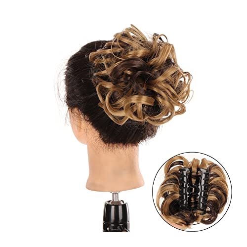 Bun Haarteile Haarteile, synthetische, zerzauste Hochsteckfrisur-Haarverlängerungen, Haarteil, unordentlicher Krallenclip, Dutt-Haarteil, gewelltes, lockiges Haar, Dutt, Clip-in-Klauen-Chignon-Pferdes