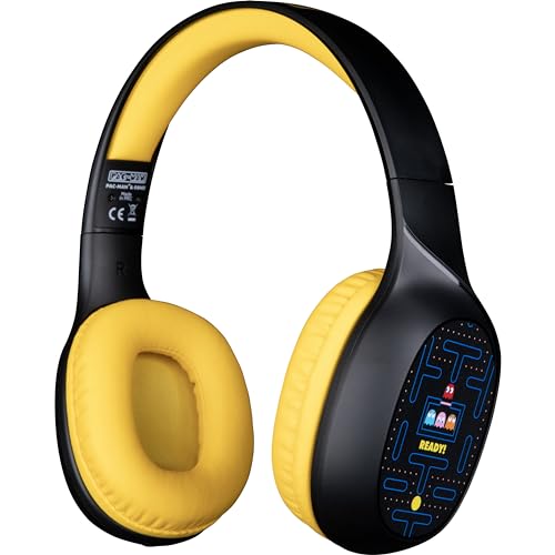 Konix Pac-Man Bluetooth 5.3 Gaming-Headset - universell, drahtlos, 30 Stunden Batterielaufzeit - 40-mm-Treiber - Schwarz und Gelb