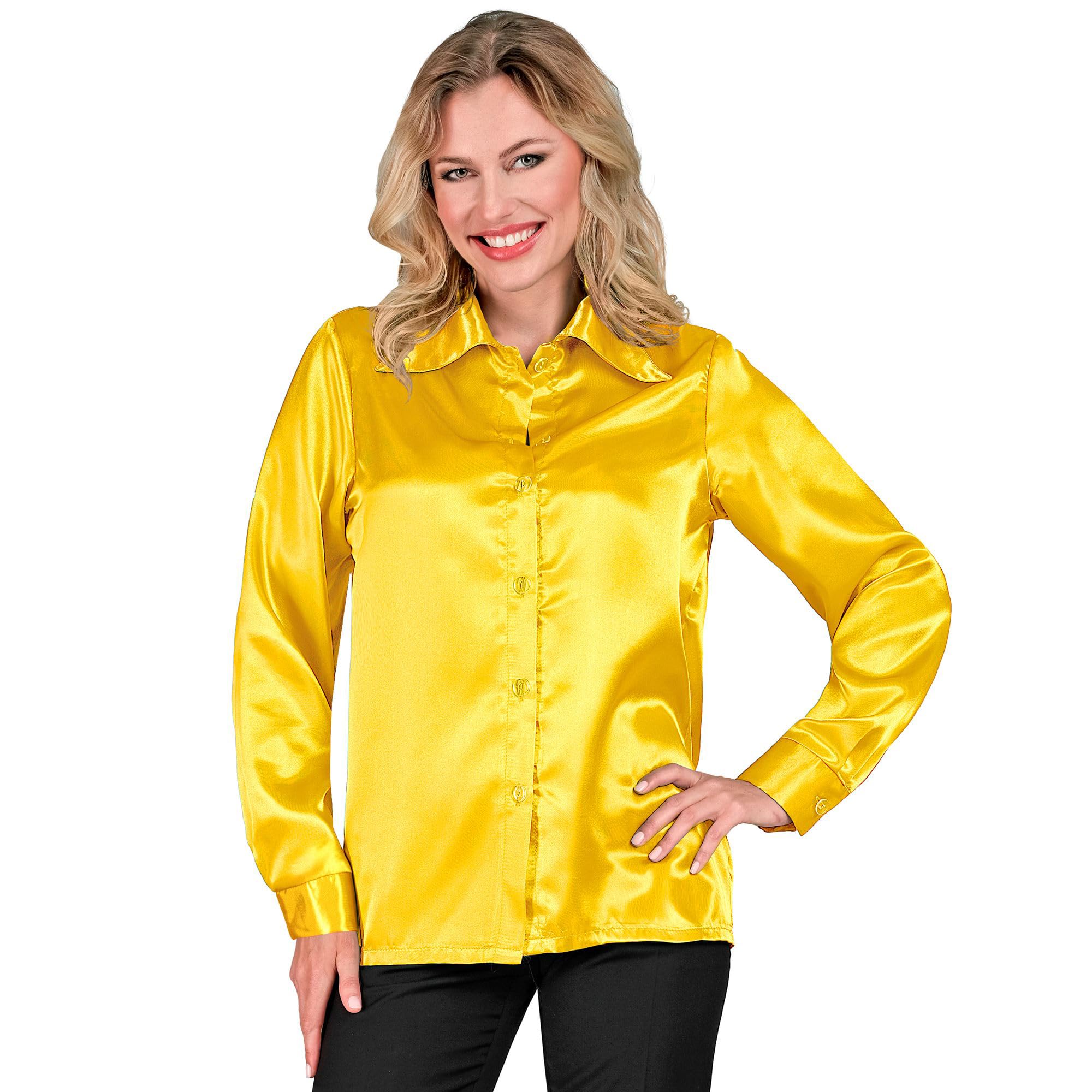 W WIDMANN MILANO Party Fashion - Satin Bluse für Damen, 70er Jahre Disco Fever, Retro Style, Schlagermove, Party Shirt, Damenhemd