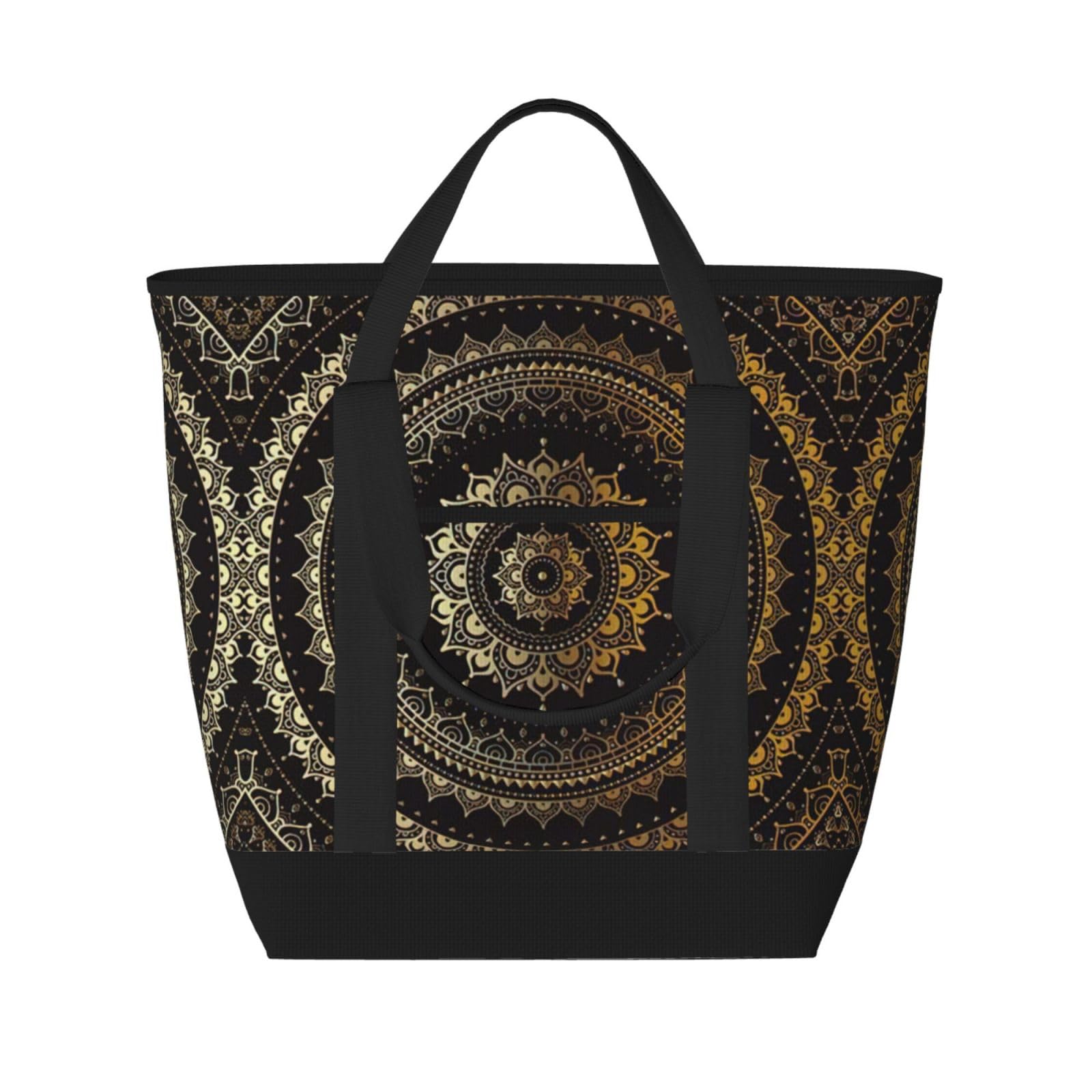 YQxwJL Tragetasche mit Mandala-Druck, große Kapazität, isolierte Lunchtasche, wiederverwendbare Einkaufstasche mit Reißverschluss für Damen und Herren