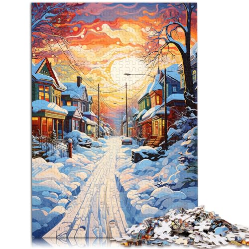 Puzzles für farbenfrohe, psychedelische, mit Schnee bedeckte Straßenszene. Puzzle 1000 Teile für Erwachsene. Holzpuzzle für und Geschenkidee. 1000 Teile (50 x 75 cm)