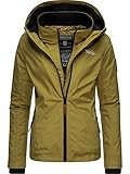 MARIKOO leicht gefütterte Damen Übergangsjacke kurz Outdoor-Jacke mit kuscheligem Fleece-Innenfutter und großer Kapuze Erdbeere Moss Green Gr. L