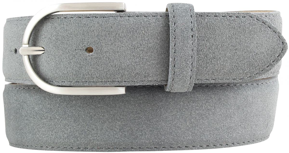 BELTINGER Damen-Gürtel aus Veloursleder 3,5 cm | Velour-Ledergürtel für Damen 35mm | Wildleder-Gürtel mit runder Gürtelschließe | Dunkelgrau 110cm