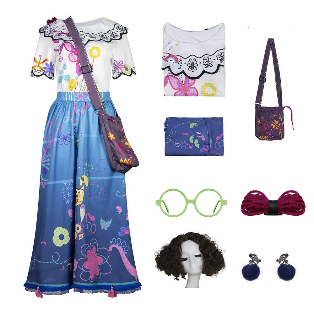 AYYOHON Mirabel Kleid für Erwachsene, Pepa Encanto, Cosplay-Kostüm mit Tasche, Prinzessinnenrock, Rüschen-Outfit, Halloweenanzug, Größe S