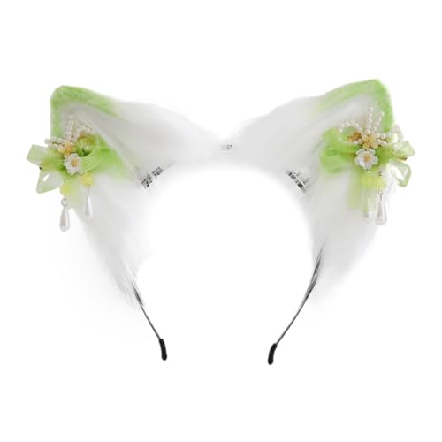 Bottone Niedlicher Ohr-Cosplay-Haarreif mit Blumen-Haarnadel, für Damen, Teenager, Stirnband für Live-Übertragung, Cartoon, Karneval, Haarband