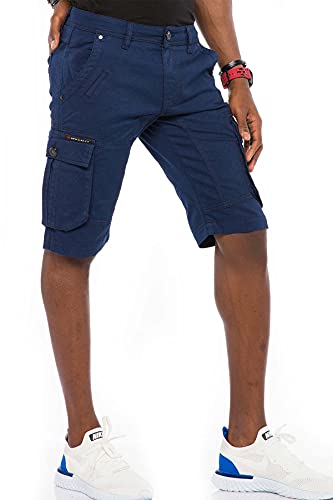 Cipo & Baxx Herren Shorts Capri Bermuda Kurze Hose Jeansshorts Cargotaschen Denim CK188 Dunkelblau W33