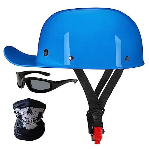 Halbschalenhelm Motorradhelm ECE-Zulassung Baseball Cap Mit Fahrradbrille Fahrradvisier Cruiser Chopper Scooter Helm Herren Retro Motorrad Halbhelm MäNner Frauen Mofa Helm 57-62cm