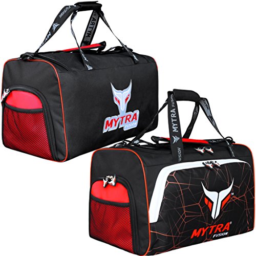 Mytra Fusion Kit Bag Gym Fitness Workout Gear Bag, MMA, Boxing Gear Bag, Holdall Training Gear travel Bag (Red Black)