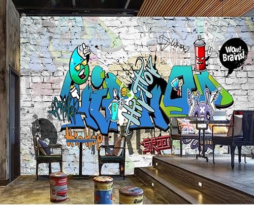 tyujlkjddlf Tapete Wandbild 3D Benutzerdefinierte Straße Graffiti Weiße Backsteinmauer Bar Ktv Hintergrundwand-450Cmx300Cm