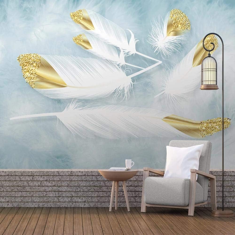 Goldene 3D-Farbige Federn 3D Tapete Poster Restaurant Schlafzimmer Wohnzimmer Sofa TV Dekorative Wand-200cm×140cm