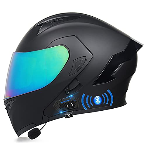 Letetexi Motorradhelm mit Bluetooth Klapphelm Integralhelm Fullface Helm Rollerhelm Sturzhelm mit Doppelvisier Sonnenblende ECE Motocrosshelm Belüftung für Herren Erwachsene-Schwarz 55~60cm