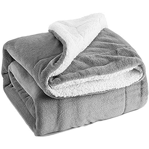 Sherpa Sofa-Überwurf, Einzeldecke, super weiches Plüsch-Fleece, Bettdecke, warm, flauschig, wendbar, Mikrofaser, für Bett und Couch, grau, 70 x 100 cm