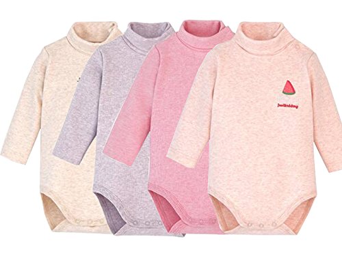 Blueleyu Unisex Baby Langarm Rollkragen Onsies Baumwolle Baby Thermobody Pack Cardigan Onsies Säuglinge, Pink-Serie (4er-Pack), 86