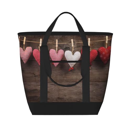 YQxwJL Lunchtasche, Motiv: Valentins-Herzen, großes Fassungsvermögen, isolierte Lunchtasche, wiederverwendbare Einkaufstasche mit Reißverschluss für Damen und Herren