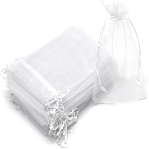 50 Stück schiere transparente Chiffon-Organzabeutel Weihnachten Halloween Hochzeit Geburtstagsfeier Süßigkeiten Geschenkboxen Schmuckverpackungsbeutel-Weiß,11x16cm