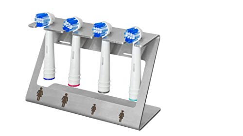 steland metallmanufaktur| Familie signierte Zahnbürsten-Halterung aus Edelstahl für 4 Zahnbürsten-Aufsätze, frei stehend und Wandhalterung inkl.|mit allen Aufsätzen kompatibel (woman woman girl girl)