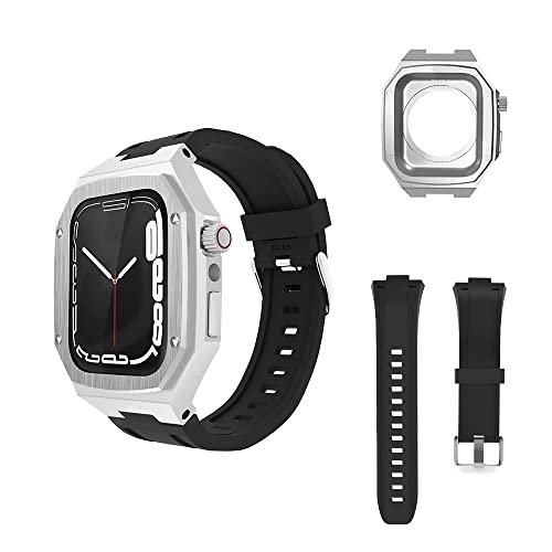 TONECY Silikonarmband für Apple Watch 8 / 7, 45 mm, für Apple Watch 5 SE, 44 mm, iWatch Serie 6, Schutzhülle, Armbandzubehör (Farbe: Silber, Größe: 45 mm für 8/7)