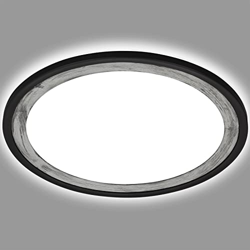 Briloner Leuchten - LED Deckenlampe mit Backlighteffekt, Slim LED Deckenleuchte, Ultra Flach, Silver-Crafted, neutralweißes Licht, Ø293 mm, Schwarz