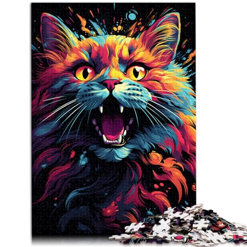 Puzzles für farbenfrohes, bizarres, psychedelisches Katzenpuzzle | Puzzles mit 1000 Teilen für Erwachsene, Holzpuzzle für Puzzles als Puzzlegeschenke (50 x 75 cm)