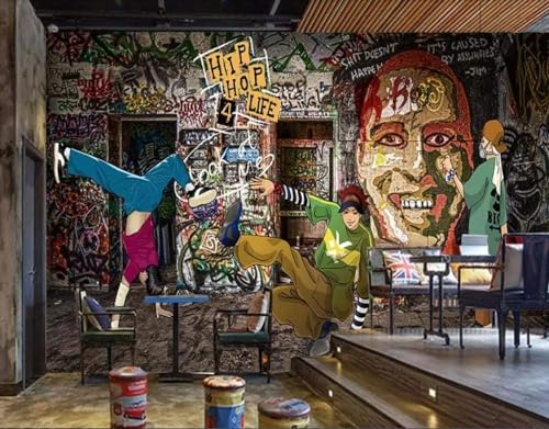 Graffiti-Hip-Hop-Rock 3D Tapete Poster Restaurant Schlafzimmer Wohnzimmer Sofa TV Dekorative Wand-200cm×140cm