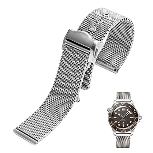 OPKDE Edelstahl-Uhrenarmband 20 mm für Omega 007 James Bond Seamaster 300 Uhrenarmband, gewebt, Mailand, 316L Metallarmbänder, 20 mm, Achat