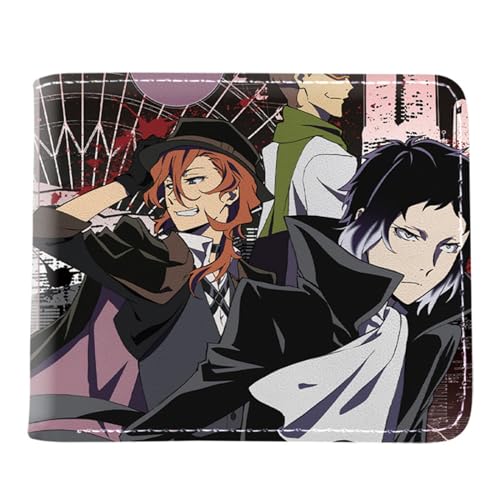 RYNDEX Bun-go STR-ay Dogs Anime Geldbeutel, Schmale Bi-Fold Kleines Portemonnaie, PU-Leder Wallet Geldbörsen mit Münzfach, für Teenager und Junge Mädchen(Color:Multicolor 8)