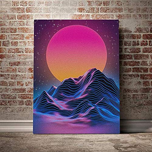 YYLPRQQ Synthwave Vaporwave Kunst Landschaft Poster Leinwand Malerei Wandkunst Druck Bild Für Wohnkultur Einzigartiges Geschenk-42X60Cm Kein Rahmen