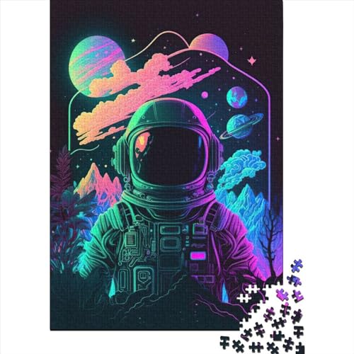 1000-teiliges Puzzle für Erwachsene Teenager, Neon-Astronaut, Holzpuzzle, Puzzle für Erwachsene und Teenager, Geschenke für Freunde und Familie, 75 x 50 cm