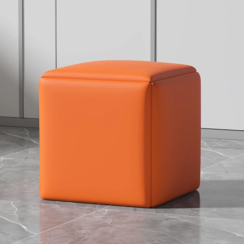 5 in 1 Nesting Ottoman Cube Chair, Stapelbare Hocker, Quadratische Ottomane-Bank Aus Kunstleder, Stapelbare Hocker, Fußhocker Mit Lenkrollen Für Wohnzimmer, Esszimmer,Orange,35CM/13.8INCH