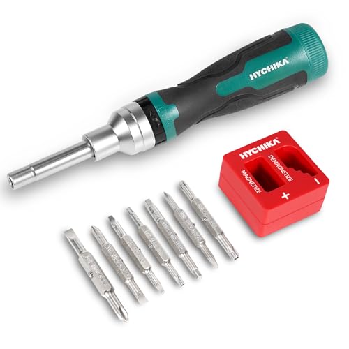 HYCHIKA Ratschenschraubendreher 16-in-1 Multi-Bit-Schraubendreher, Ratschen-Schraubendreher-Set Alles in einem mit Kreuzschlitz, Schlitz, Torx, Vierkant, Sechskant-Bit und Doppelend-Steckschlüssel