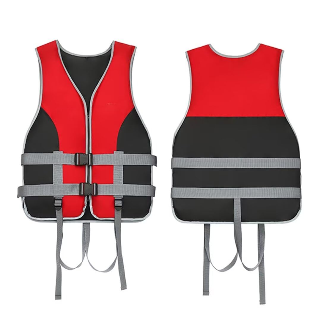 Schwimmweste, Universal Rettungsweste für Herren & Damen, Schwimmweste Erwachsene mit Verstellbarem Sicherheits-Schrittgurt für Wassersport, Kanu, Wakeboard, Rot, 2XL