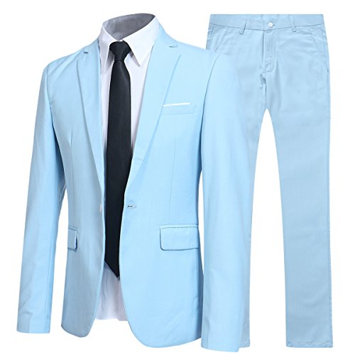 Allthemen Anzug Herren Anzüge Slim Fit 2 Teilig Business Herrenanzug Sakko Hose Hellblau XS