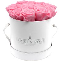 PARIS EN ROSE Palais-Royal Bijou Rosenbox, Echte Rosen (konserviert), Premium Pappbox, Satinband, Weiss-Silber-Bordeauxrot, 18 cm