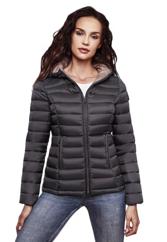 Marikoo Damen Jacke Steppjacke Herbst Winter Übergangsjacke gesteppt B651 [B651-Luc-Schwarz-Gr.XL]