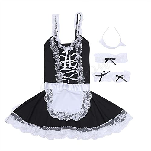 Damen Dessous Set Sexy Perspective One Piece Hot Maid Maid Cosplay Uniform Anzug Schwarz M