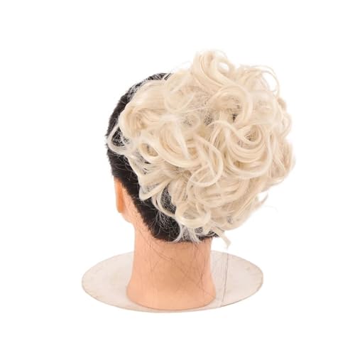 Haarteil Lockiger Chignon, unordentlicher Dutt, Hochsteckfrisur, Clip-in-Haarteil, Haarverlängerungen, Haarnadeln, elastisches Band, synthetischer Haarknoten, Schwarzblond Haarverlängerung(Q8-60)