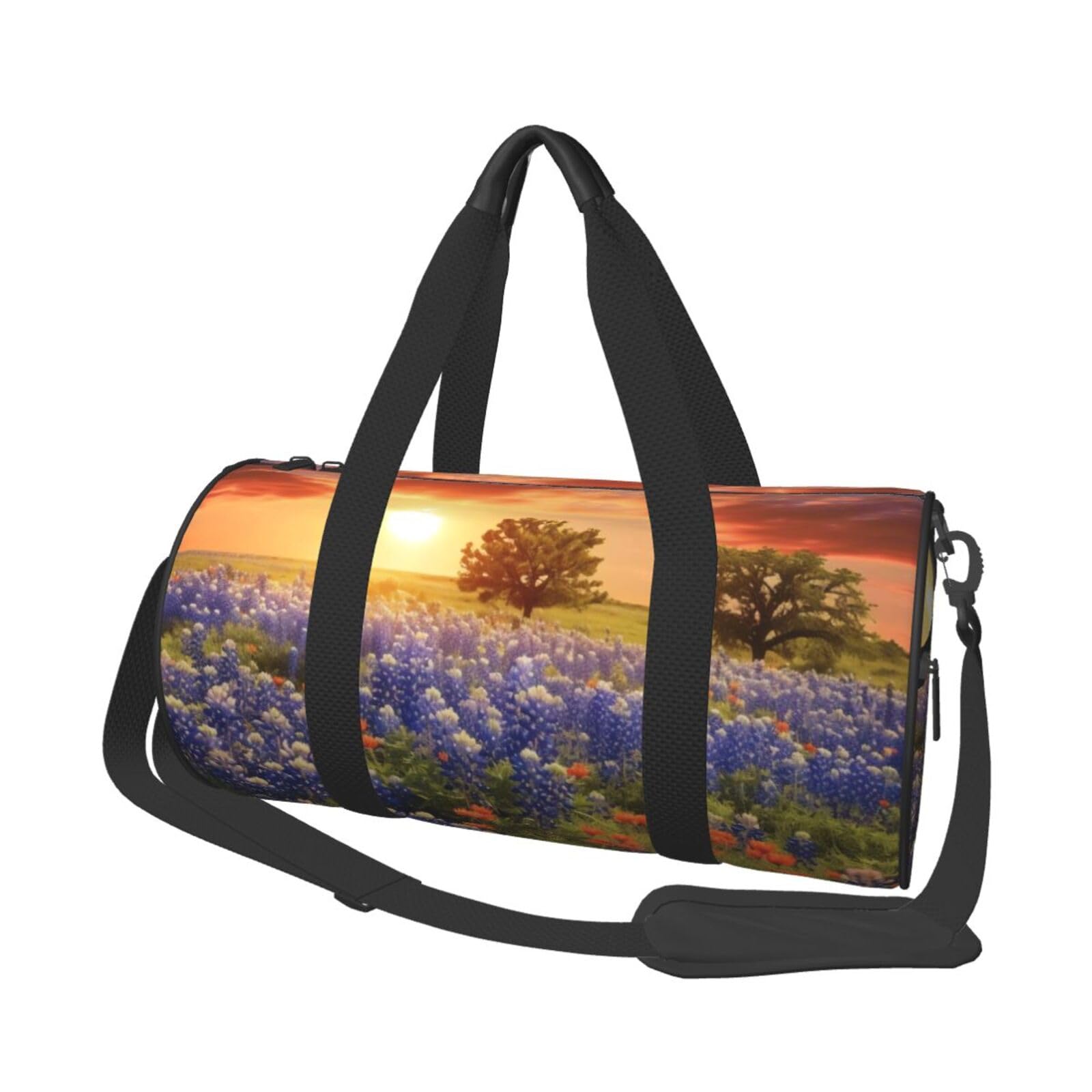 Robuste Reisetasche mit gelben Blumen und Schmetterlingen, geräumige und stilvolle Tasche für alle Ihre Reisebedürfnisse, Texas Bluebonnets Landschaft, Einheitsgröße