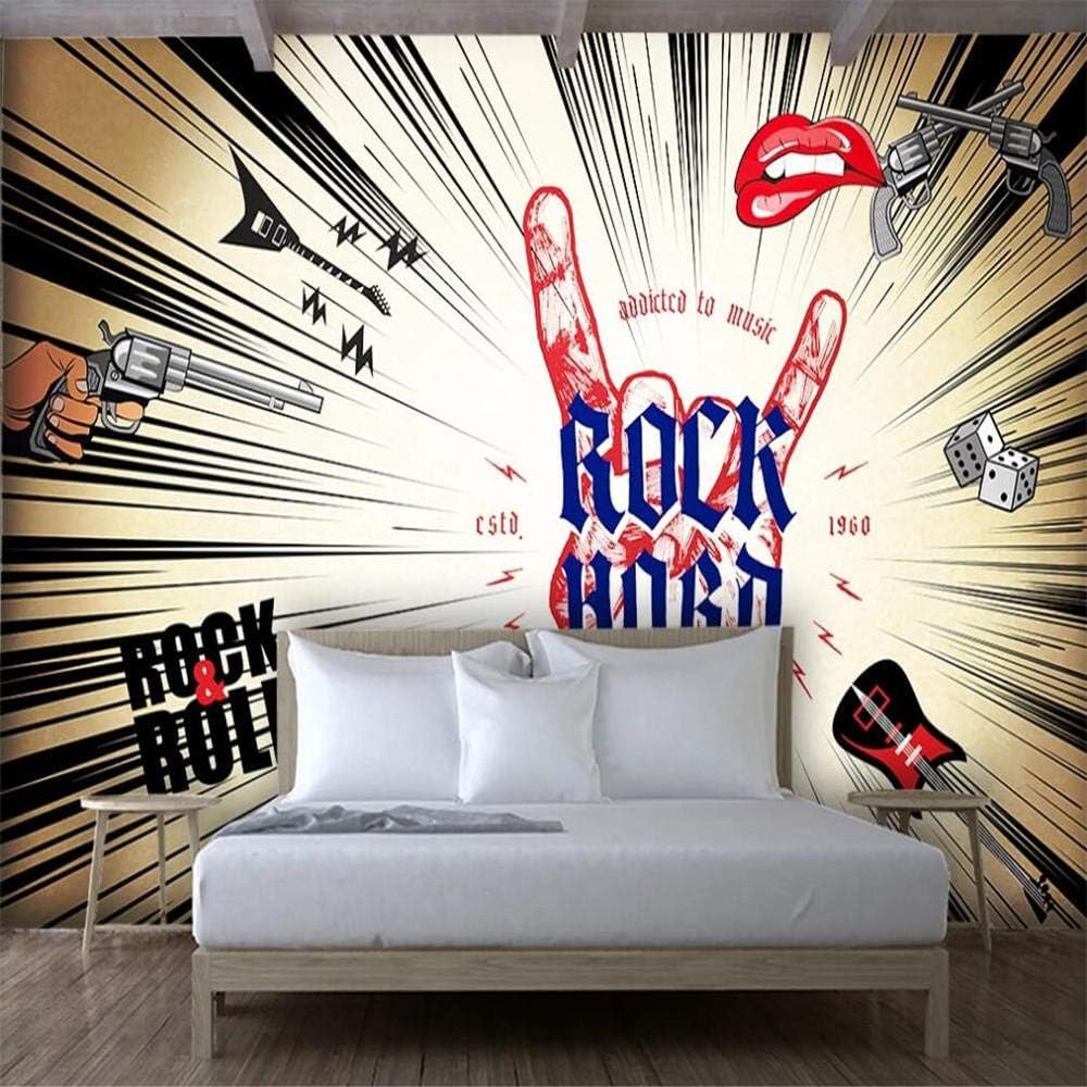 Rockmusik Rote Lippen Musikinstrumente 3D Tapete Poster Restaurant Schlafzimmer Wohnzimmer Sofa TV Dekorative Wand-150cm×105cm