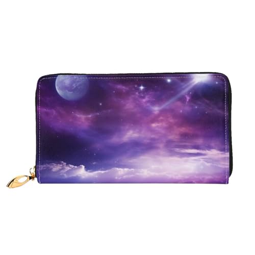 DENMER Loon Birds Ledergeldbörse aus Kunstleder mit metallischem Reißverschluss, geräumiges und stilvolles Accessoire für moderne Frauen, Galaxy Starry Space Purple Starry, Einheitsgröße, Modern