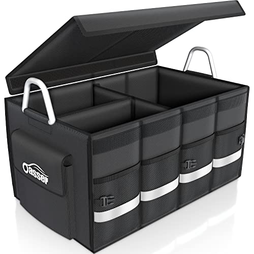 oasser Kofferraumtasche Kofferraum Organizer mit Deckel Auto Kofferraum Organizer Autotasche Auto Kofferraum Box Praktisch Wasserdicht Rutschfest Faltbar mit Aluminium Griffe Reflexstreifen