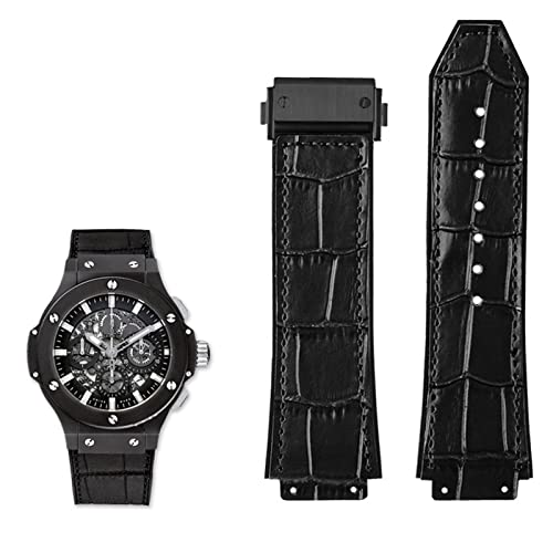 NEYENS Uhrenarmband aus echtem Leder für Hublot Big Bang Serie, Rindsleder, Herren-Armband mit Werkzeug, Zubehör, Schwarz/Braun, 26 x 19 mm, 26mm-19mm, Achat