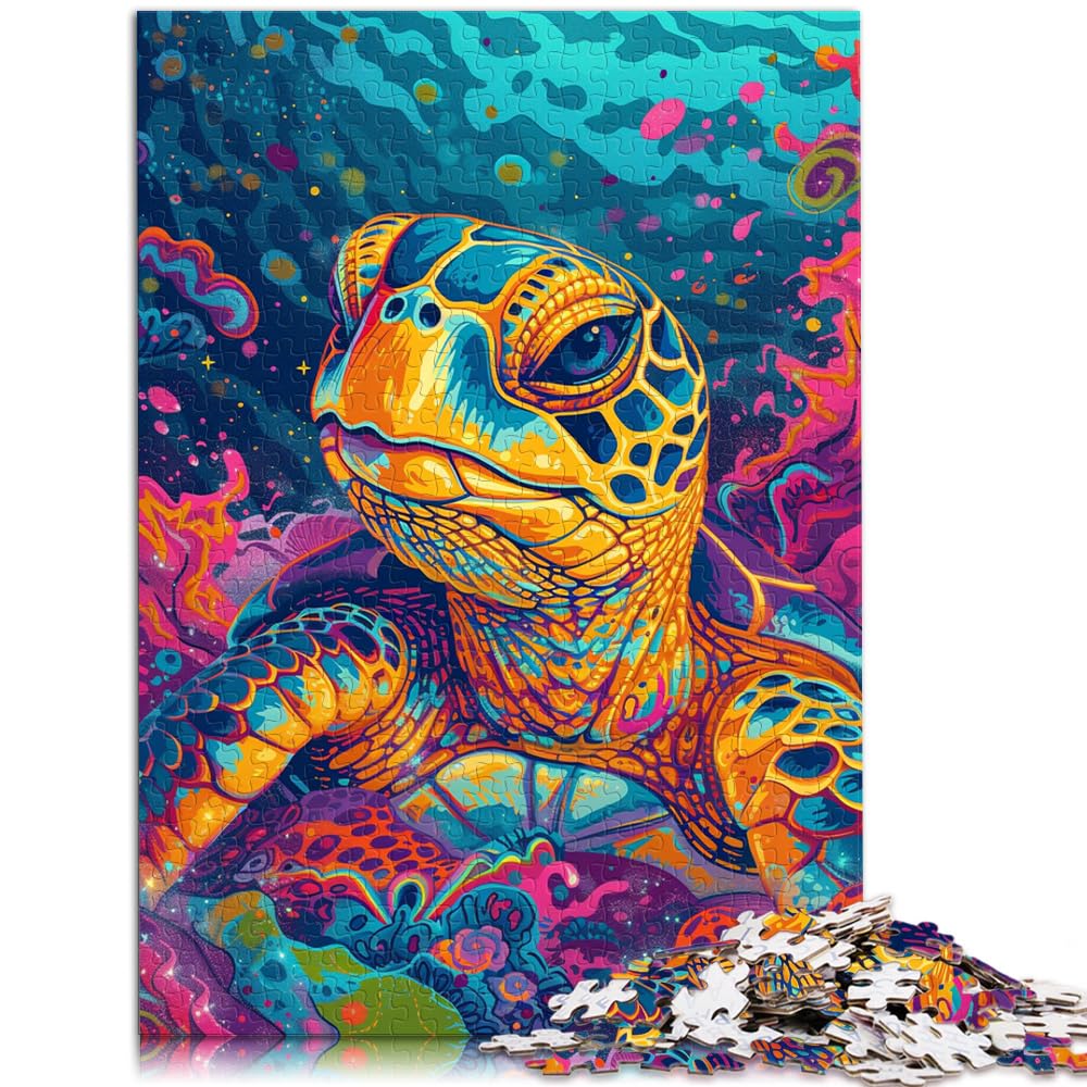 Psychedelisches Puzzle, farbenfrohes Schildkröten-Puzzle für Erwachsene, 1000 Teile, jedes Teil ist einzigartig – anspruchsvolles, unterhaltsames Familienspiel, 1000 Teile (50 x 75 cm)