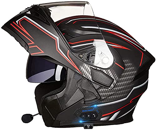 Bluetooth Motorradhelm Integralhelm Erwachsene,Klapphelm Motorradhelm ECE-Zertifiziert,Integrierter Motorradhelme Mit Doppelvisier,Für Frauen Männer Erwachsene Klapphelme (Color : F, Größe : M)