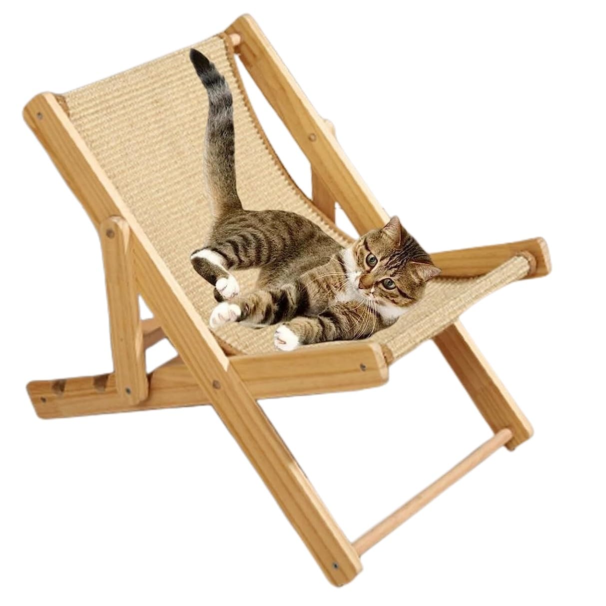 Sisal Canvas Kaltbare Haustierliege Katzenstuhl Katzenbett Holz Katzenliege Verstellbare Katzenliege Verschleißfest Universal Aummer Katzenkratzbrett Atmungsaktives Massivholz Freizeit (Color : Beige