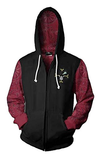 QYIFIRST Herren Jacke Dracule Mihawk Mantel Cosplay Kostüm Zip-Up Hoodie Leichte Gedruckt Jacket mit Taschen Lila/Schwarz L (Chest 110cm)