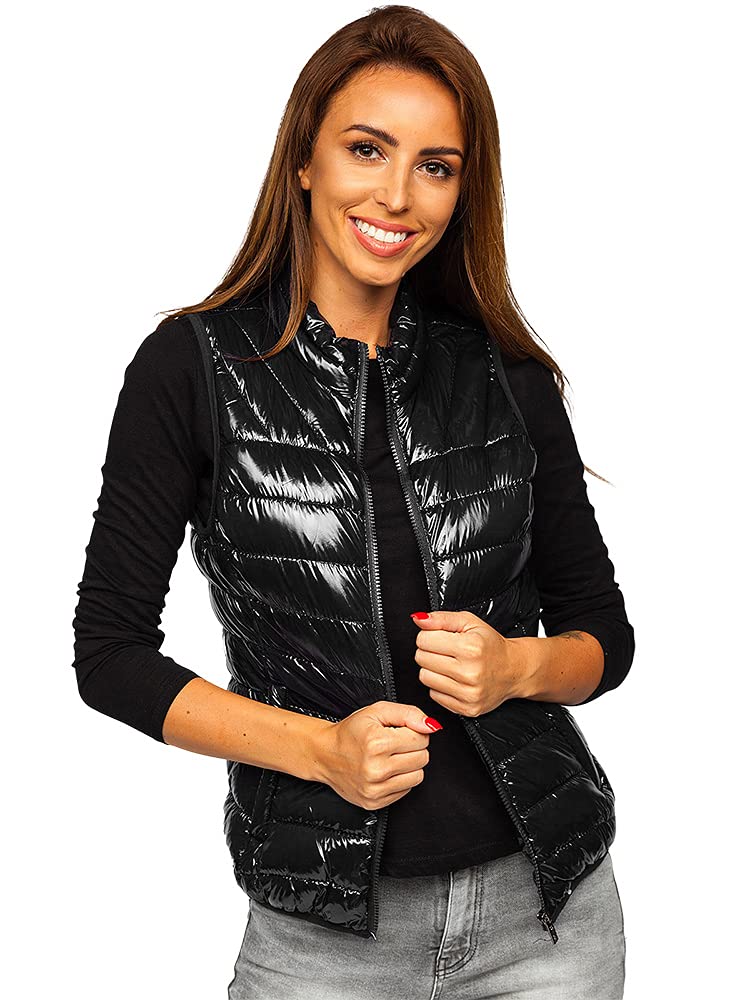 BOLF Damen Weste Stehkragen Steppweste Bodywarmer Daunenweste Reißverschluss Weste Ärmellose Sportweste Zip Wärme Freizeit Outdoor Style R0107A Schwarz XL [U1U]