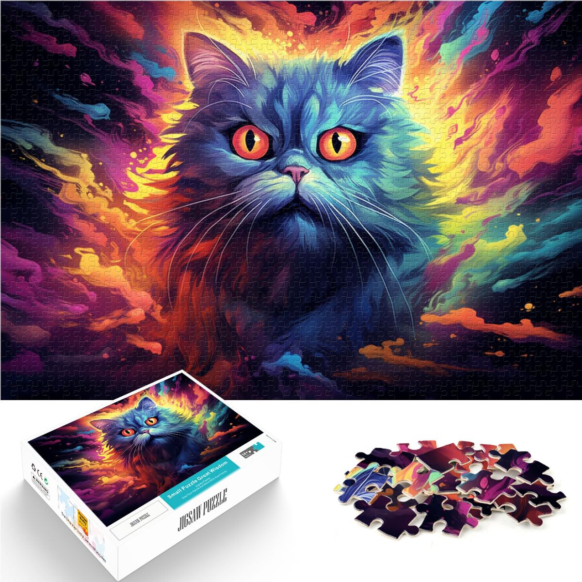 Puzzles Lernspiele Buntes psychedelisches Perserkatzen-Puzzle 1000 Teile Holzpuzzle Schwierige, schwere Puzzles 1000 Teile (50 x 75 cm)