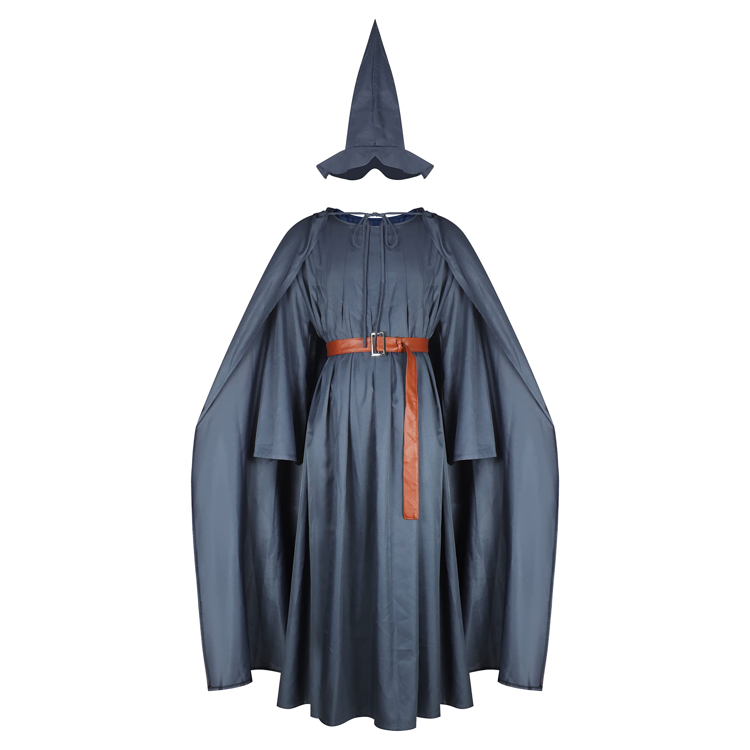 AYYOHON Erwachsene Gandalf Robe Mithrandir Lord Ringe Kostüm Grauer Umhang mit Zaubererhut Umhang Halloween Cosplay Anzug S