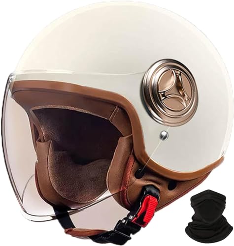 Retro-Motorradhelm, Offener Halb-Jet-Helm, Roller-Helm Mit Visier, DOT/ECE-Zugelassener Moped-Helm, Modischer Outdoor-Cruiser, ATV, Balancierendes Auto, Moped D,M 56-57cm